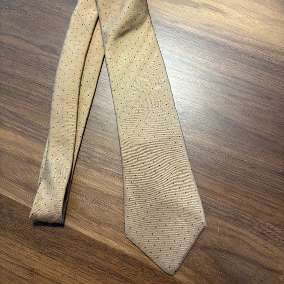 Yves Saint Laurent 100% silk tie - tan color with blue dots - Picture 1 of 6